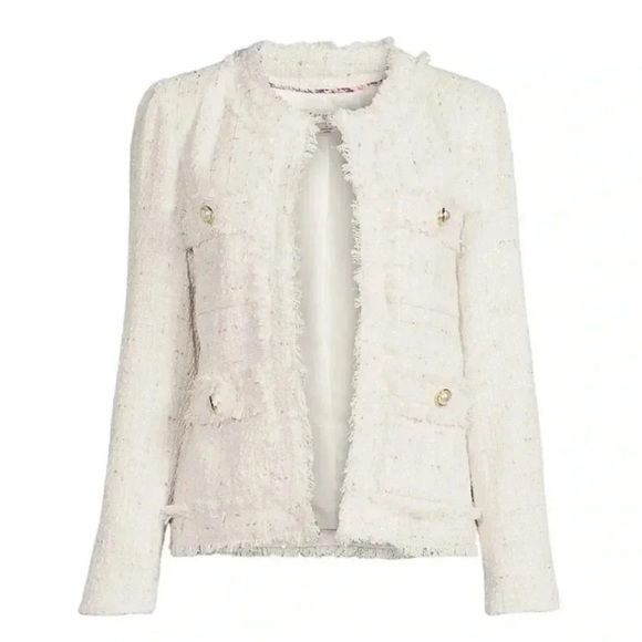 Nanette Lepore Cream & Gold Boucle Tweed Blazer NWT Sz Large - Picture 5 of 12